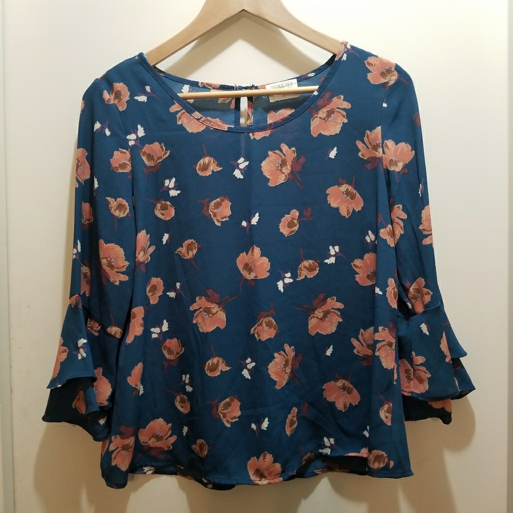 Teal Floral Blouse